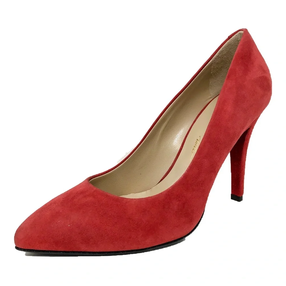 VICINI TAPEET Suede Pumps, Red, Size 6 / IT 36